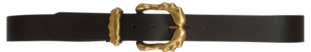 Chitin belt: sandcast brass buckle on a 38mm leather strap