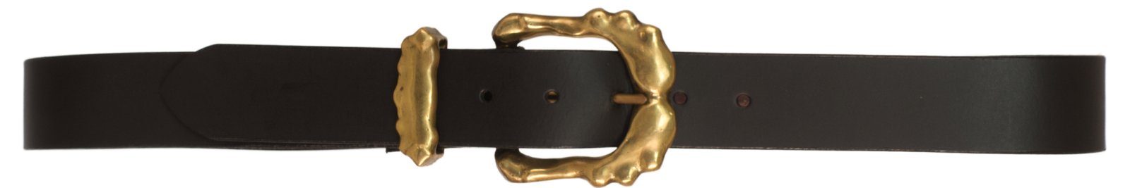 Chitin belt: sandcast brass buckle on a 38mm leather strap