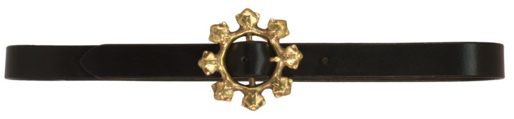 Pulsar belt: tall sandcast brass buckle, on a leather strap