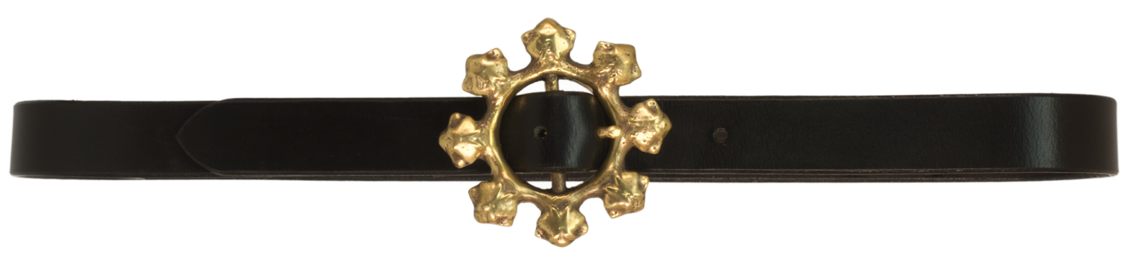 Pulsar belt: tall sandcast brass buckle, on a leather strap