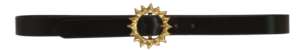 Solar belt: sandcast brass sun buckle with vertical points, on a leather strap